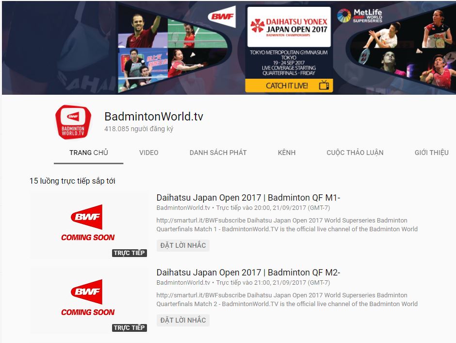 Kênh Youtube của BWF giúp bạn xem cầu lông trực tuyến một cách tốt nhất. Ảnh: Internet.