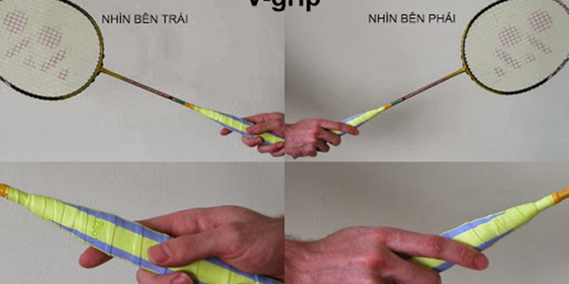 Cách cầm vợt cầu lông kiểu "V-grip". Ảnh: Internet.